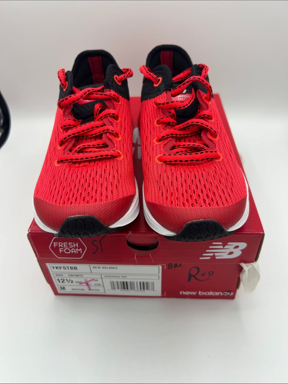 New Balance Kids Red and Black Mesh Sneakers 12.5M boys